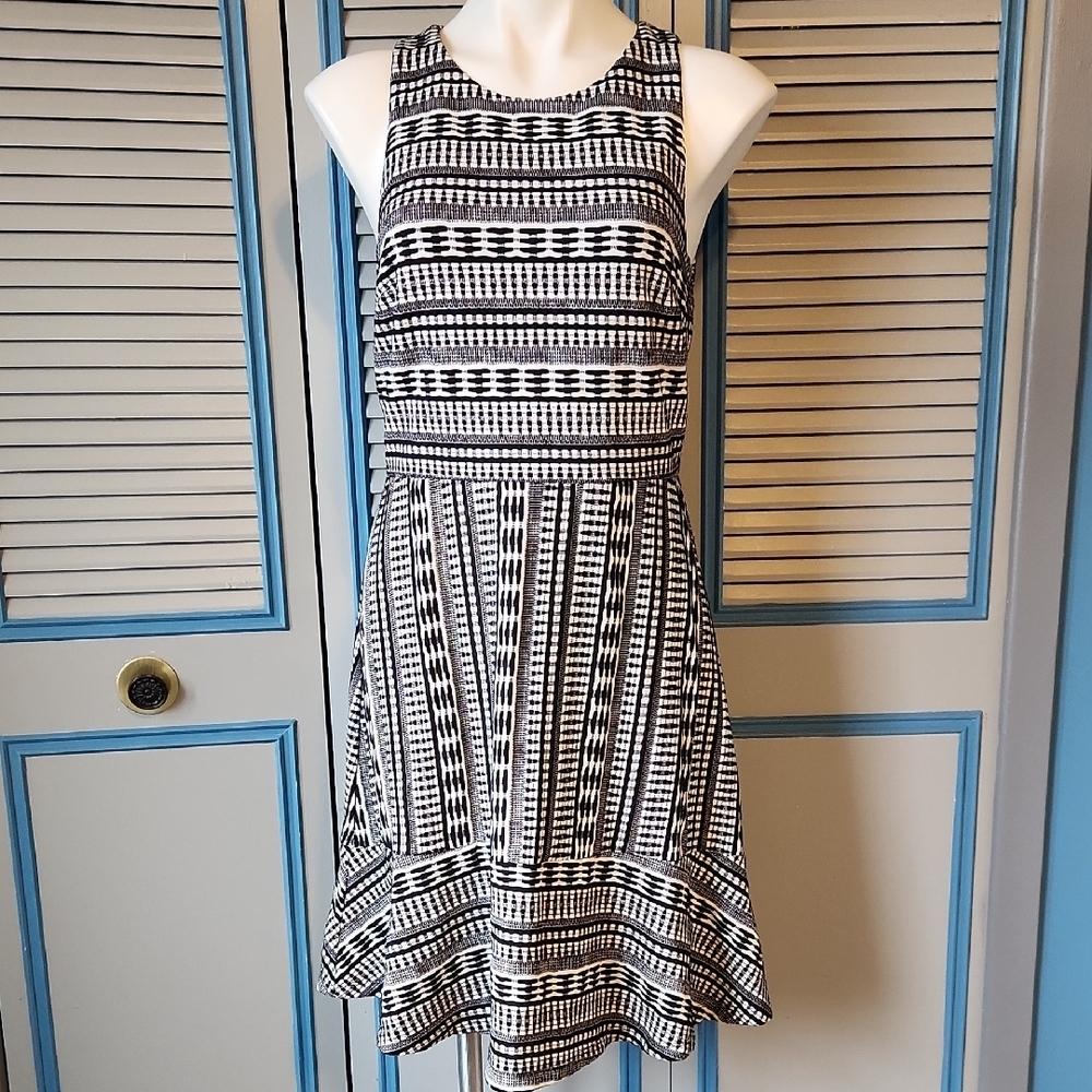 LOFT Black & White Textured A-Line Dress